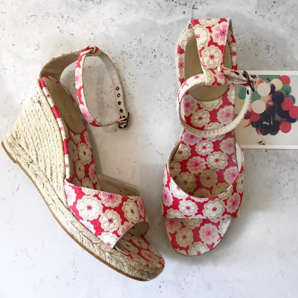 J.crew floral ankle strap wedge